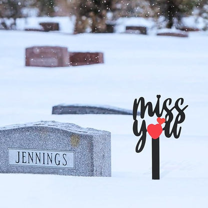 Memorial Grave Stake, Miss You Red Heart Grave Marker, 13.8x7.9in Grave Decorations for Cemetery, Metal Cemetery Decorations for Grave Yard Garden, Remembrance Grave Plaque for Mom Dad Friends