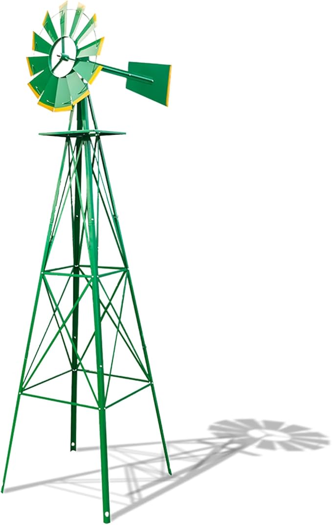 Outvita 8FT Ornamental Windmill, Heavy Duty Durable Metal Weather Vane Garden Decoration Weather Resistant for Garden, Yard, Farm, Seaside (8ft-Green)