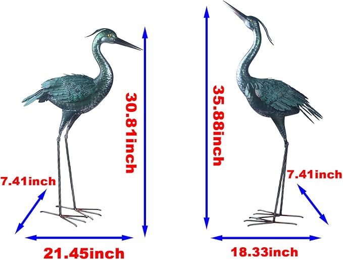 Crane Statue Metal Retro Style Crane Sculpture Garden Decoration Metal Yard Art for Patio Lawn Backyard Outdoor Decoration A Set of 2
