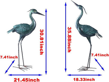 Crane Statue Metal Retro Style Crane Sculpture Garden Decoration Metal Yard Art for Patio Lawn Backyard Outdoor Decoration A Set of 2