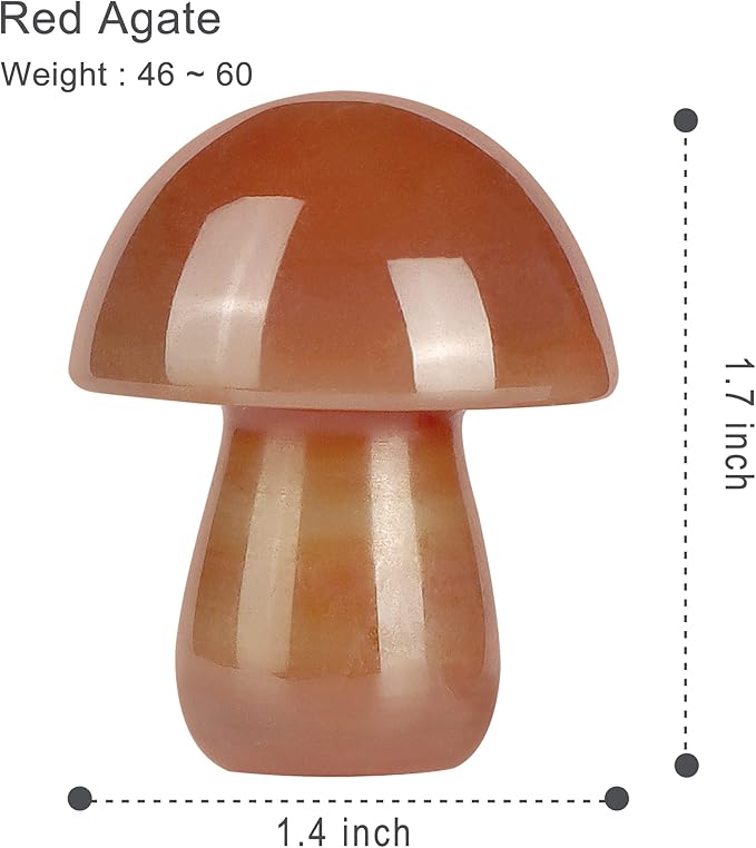 2Pcs 1.7" Red Banded Carnelian Agate Crystal Mushroom Sculpture Decor Mini Mushroom Gifts Cute Home Decor Living Room Decorations Fairy Garden Accessories