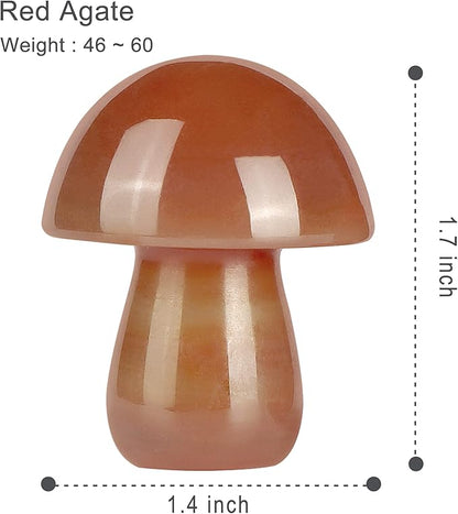 2Pcs 1.7" Red Banded Carnelian Agate Crystal Mushroom Sculpture Decor Mini Mushroom Gifts Cute Home Decor Living Room Decorations Fairy Garden Accessories