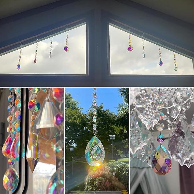 9 Pieces Sun Catchers, Colorful Crystals Suncatcher Prisms Hanging for Window Crystal Ball Prism Rainbow Maker Pendants for Home Office Wedding Party Garden Christmas Tree Decoration