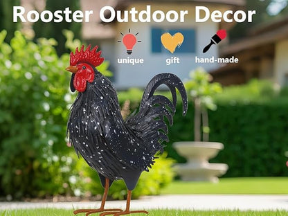 Ratuor Rooster Garden Statue Sculpture Metal Chicken Yard Decor Outdoor Figurines Patio Backyard Decoration (Black)