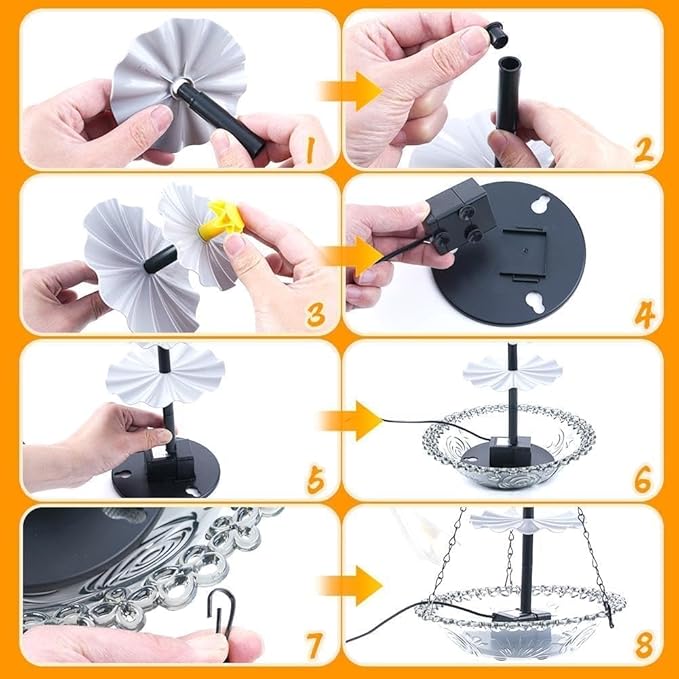 Solar Powered Hanging Bird Bath Fountain, Glass Bowl Solar Water Fountain for Outdoor Garden (Gray)