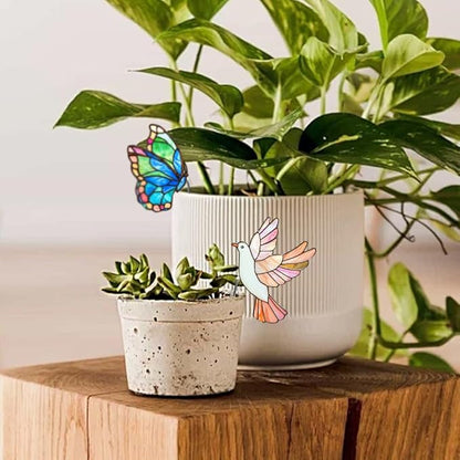 JOONOR 2 Pieces Stained Acrylic Bird Butterfly Flower Pot Hugger Cute Animal Butterfly Bird Statue for Planter Hanger Decorations Outdoor Fairy Garden Planter Edge Accessories,Style C