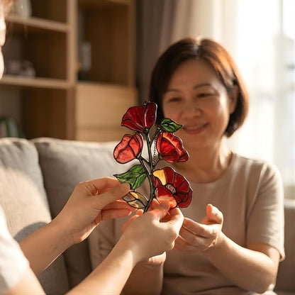 Red Poppy Flower Handmade Resin Suncatchers, Artisan Sun Catcher, Stained Glass Effect, Flower Suncatchers for Window Hanging, Garden Decor, Gift for Mother's Day Mom Women Grandma Wife