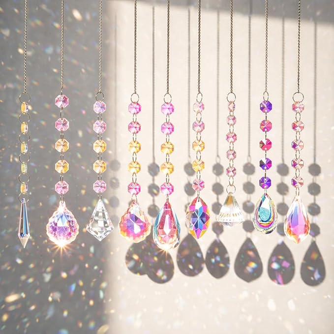9pcs Sun Catchers with Crystals Rainbow Maker Crystal Suncatchers Prisms Glass Pendant Colorful Hanging Ornaments for Windows Chandelier Office Home Garden Decor