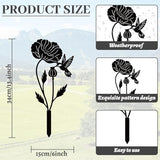 WADORN Hummingbird Poppy Metal Decorative Garden Stakes, Funny Hummingbird Flower Metal Silhouette Statues Bird Flower Garden Ornament Gifts Black Yard Art Decoration for Outdoor Backyard Patio Lawn