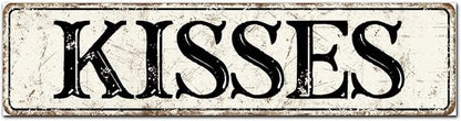 Madcolitote Vintage Kisses Wood Sign Kisses Street Signs Customized Rustic Wooden Wall Art Farmhouse Wall Decor Kitchen Wall Hanging Signs Wall Sign Home Decor Housewarming Gift 6x24in
