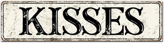 Madcolitote Vintage Kisses Wood Sign Kisses Street Signs Customized Rustic Wooden Wall Art Farmhouse Wall Decor Kitchen Wall Hanging Signs Wall Sign Home Decor Housewarming Gift 6x24in
