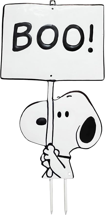 PRODUCTWORKS Peanuts Pumkin Press-in Icon Metal Stake Halloween Harvest Decor Porch Decorating Indoor Outdoor (Snoopy Boo Sign)