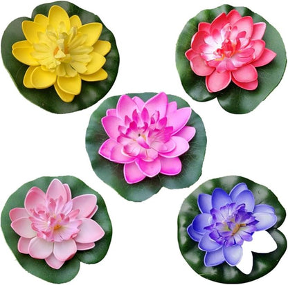 5Pcs Lily Pads for Ponds, Artificial Lotus- Water Lily Pads Leaves & Floating Foam Lotuses for Garden Fish Pond Aquarium Pool Wedding Decor
