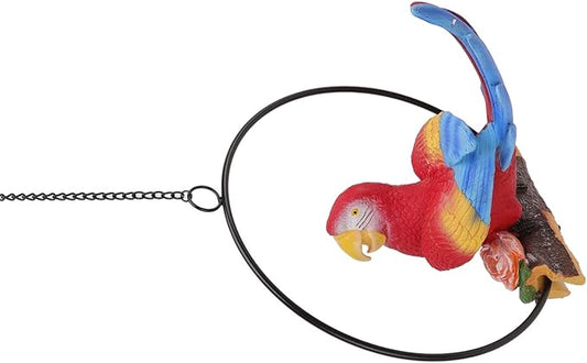 Hanging Iron Ring Parrots Resin Garden Statue, Outdoor Hanging Parrot Decor, Exquisite Small Parrot Craft with Metal Ring for Courtyard Balcony Patio