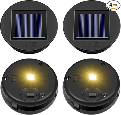 HELESIN Replacement Solar Light Parts, 4 Pack Solar Lights Replacement Top, 8 lumens, Waterproof Battery Box Top DIY Lantern Outdoor Garden Patio Decor（Warm Yellow, 3.15in）