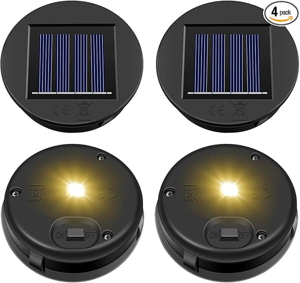 HELESIN Replacement Solar Light Parts, 4 Pack Solar Lights Replacement Top, 8 lumens, Waterproof Battery Box Top DIY Lantern Outdoor Garden Patio Decor（Warm Yellow, 3.15in）