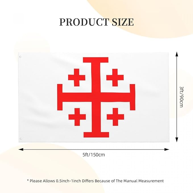 Jerusalem Cross Flag – 3x5 Ft Crusader Flag Knights Templar Banner with Brass Grommets – Vivid Color Double Stitched Durable Polyester Bandera de Decor Indoor Outdoor