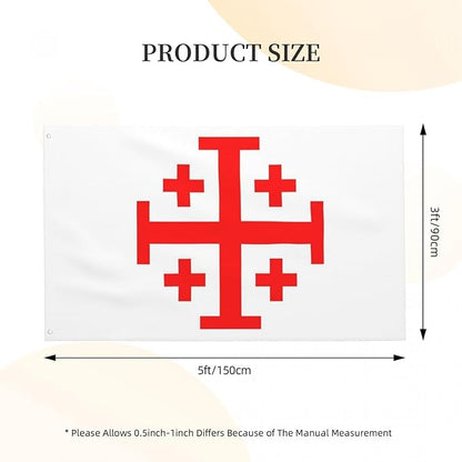 Jerusalem Cross Flag – 3x5 Ft Crusader Flag Knights Templar Banner with Brass Grommets – Vivid Color Double Stitched Durable Polyester Bandera de Decor Indoor Outdoor