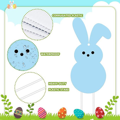 Whaline 12Pcs Easter Bunny Yard Sign with 24Pcs Stakes Fishing Line Colorful Bunny Hanging Ornament Cute Rabbit Lawn Sign for Spring Outdoor Lawn Pathway Walkway Tree Porch Party Garden Decorations