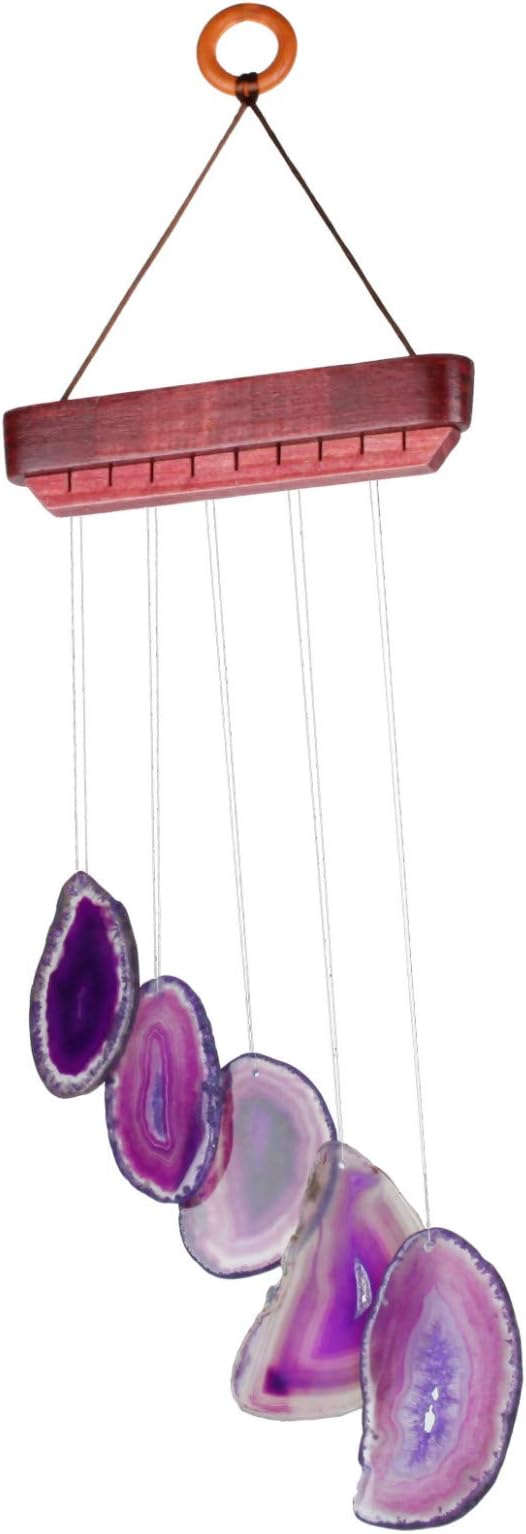 Nupuyai Wind Chimes - Unique Agate Slices Geode Stone Wind Chimes Indoor Outdoor, Healing Stone Windchime Hanging Ornament for Home Garden, 13.8-19.7'', Purple Agate