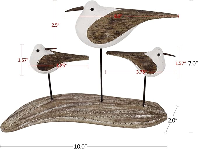 Morning View Wooden Sea Birds Decor Wood Seagull Statue Bird Figurines Seabird Statue Standing Seagulls Decorations Coastal Sculpture Nautical Beach Ocean Home Table Garden Yard Lawn Outdoor 7 Inch