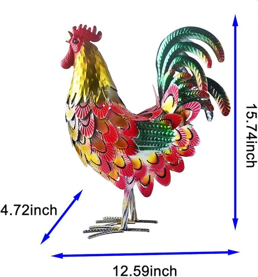 Metal Rooster Statue Garden Chicken Sculpture Decoration Metal Yard Art for Yard Outdoor Indoor Decoration (#F)
