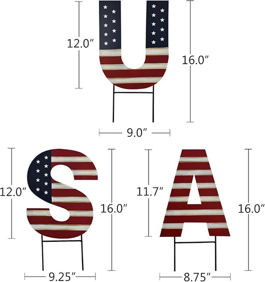 Linfevisi USA Yard Signs 16 Inch Metal American Star Patriotic Barn Stars Letter Garden Stakes US Flag Outdoor 4th of July Decorations Memorial Day Yard Art Lawn Ornaments Patio for Outside