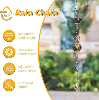 10.5ft Rain Chain for Outside, Rain Chain with 10 Buddha Cups, Adjustable Rain Catcher Chain for Outside, Replacement Downspout for Gutters, Eaves, Drainage