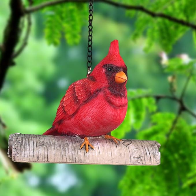 Mini Red Cardinal Bird Ornament On A Tree for Outdoor Indoor Use,Tree Statue Figurines Garden Decor 4.7L X4H