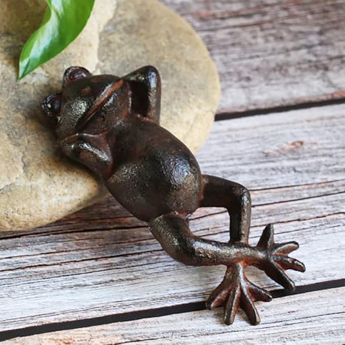 Cast Iron Lying Frog Statue Figurine Animal Decor,Decoration Ornaments for Home Garden,Rust (Frog-Small)