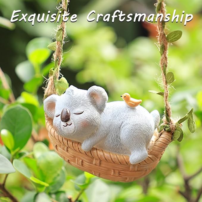 OULIGET Koala Statue Garden Outdoor,Swing Garden Hanging Koala Resin Home Decor,Charmingly Naive Animal Decoration Garden Decor for Patio Yard Lawn Fence Pathway Backyard