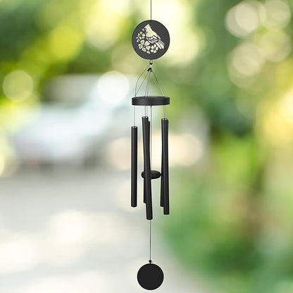 Red Carpet Studios Windchimes Black Metal LED Solar Light Outdoor Wind Chime, 45" Long, Bird