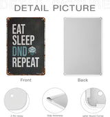 Retro Tin Signs Eat Sleep Dnd Repeat Vintage Metal Wall Decor for Home,Garden,Office,and Outdoor Aesthetic Room Decor and Wall Art 8x12IN