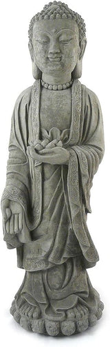 Modern Artisans Standing Shakyamuni Buddha - 24" Tall Cast Stone Garden Statue, American Made
