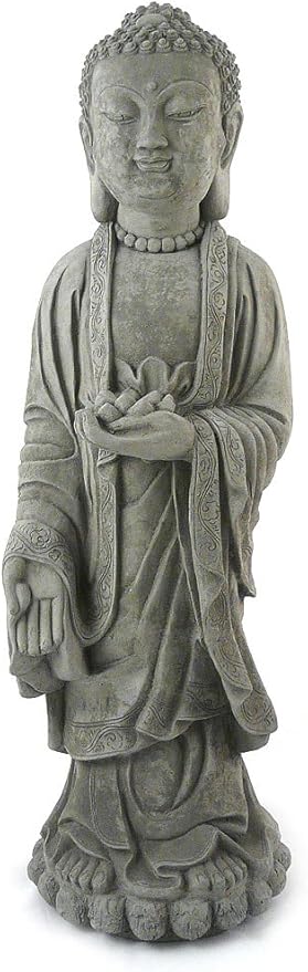 Modern Artisans Standing Shakyamuni Buddha - 24" Tall Cast Stone Garden Statue, American Made
