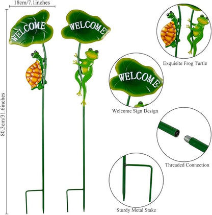2Pack Frog Decorative Garden Stakes,Metal Tortoise Yard Art Decor for Outside Decor,Spring Outdoor Decor for Pathway,Lawn,Patio,Yard