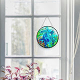 WIRESTER Stained Glass Suncatcher 6 Inch, Glass Panel with Metal Chain, Sun Catcher Window Hanging Ornament for Indoor Outdoor Wall Art Home Decoration - Sea Turtle Ocean