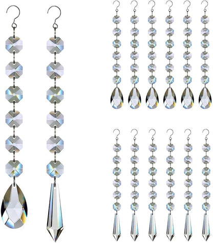 Teardrop Crystals Garland 12 Strands, 38mm/55mm Hanging Chandelier Crystals Beads Chain for Decoration Clear GOLDENHAITAI