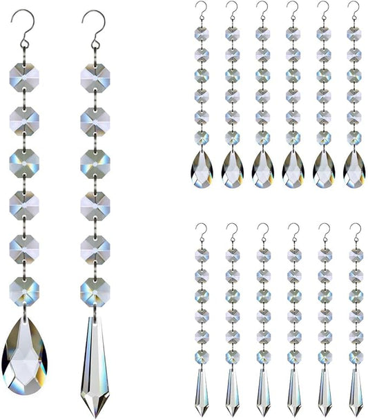 Teardrop Crystals Garland 12 Strands, 38mm/55mm Hanging Chandelier Crystals Beads Chain for Decoration Clear GOLDENHAITAI