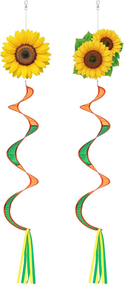 Gerrii 2 Pcs Spring Sunflower Windsock for Outside Sunflower Wind Spinner Hanging Decor Springtime Wind Twister Windmill for Yard Garden Patio Home Supply