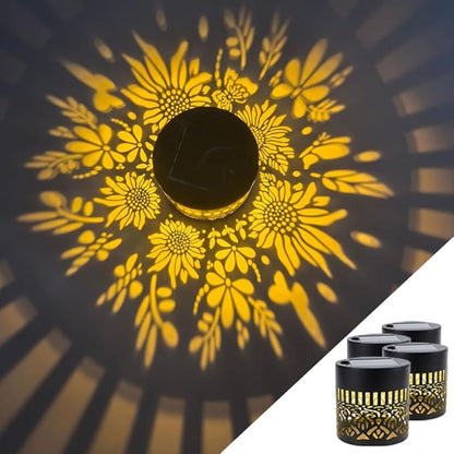 Decorative Solar Mandala Lights Outdoor, Metal Solar Fence Wall Light Waterproof, Solar Powered Mandala Garden Lights for Patio Fence Backyard Deck Outdoor Wall Decor (Sunflower*4)