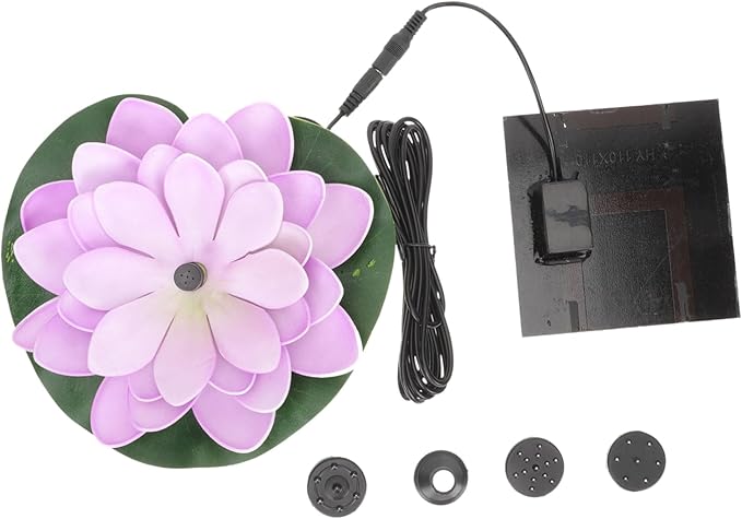 INOOMP Solar Powered Lotus Shaped Fountain for Garden Floating Water Lily Decoration Compact Outdoor Landscape Water Pool Feature Easy Installation No External Power Needed