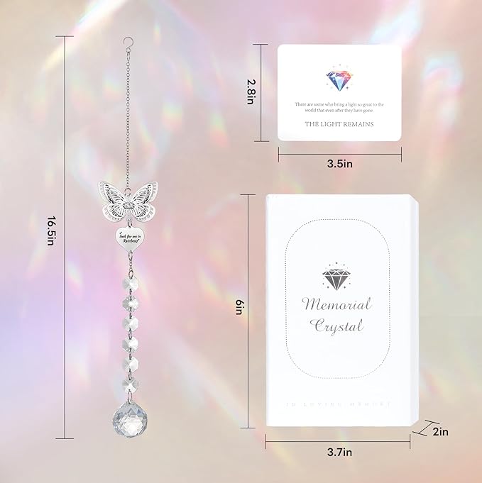Memorial Crystals Suncatcher - Memorial Sympathy Gifts for Loss of Loved One - Unique Rainbow Maker in Memory of Mom Dad Dog, Ideal Grief Bereavement Miscarriage Gift (Butterfly)