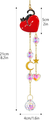 H&D HYALINE & DORA Crystal Red Heart with Cat Suncatcher Window Hanging Ornament Rainbow Maker Sun Catchers Gift for Women, Pet Lovers