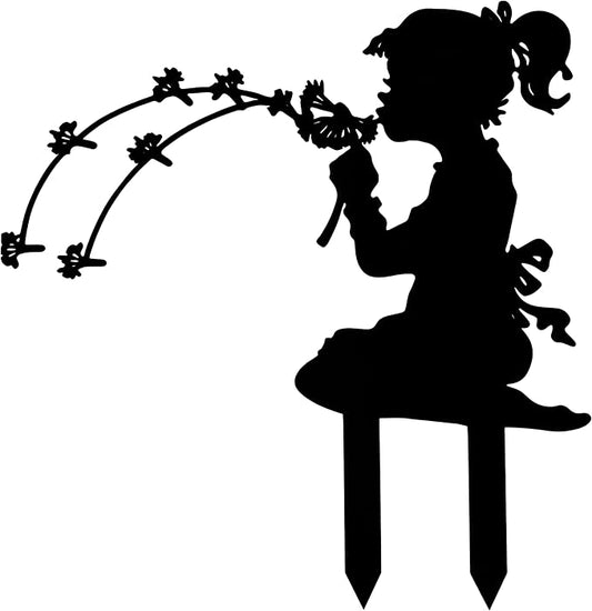 Girl Metal Dandelion Garden Stake – Dandelion Silhouette Sculpture Installation for Simple Balcony Decoration Scene, Outdoor Lawn Patio Yard Home Art Decor Figurines, Large Statues and Sculptures