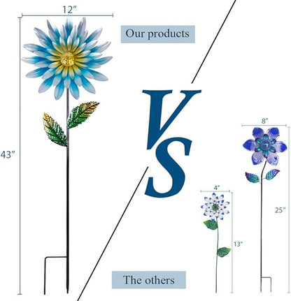 43 Inches Decorative Garden Stakes, Hand-Painted Multicolor Outdoor Metal Flower Garden Decorations, 3D Sunflower Metal Yard Art, Outdoor Lawn Pathway Patio Ornaments