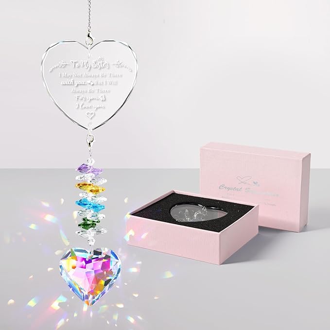 Birthday Gifts for Sister, Crystal Suncatcher Indoor Window Rainbow Maker Hanging Ornament, I Love You Sun Catcher Gifts from Sister, Window Hangings Home Decoration