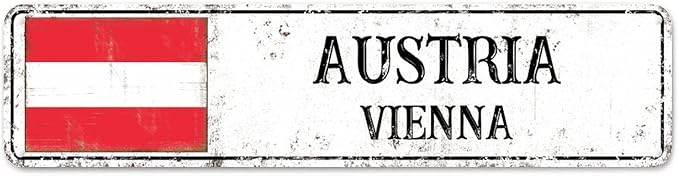 Personalized Austria Street Sign Austria Flag Metal Sign Capital City of Austria Metal Sign Road Rustic Wall Art Country City Indoor & Outdoor Decor for Home Man Cave Door Porch Garden Party 24x6in