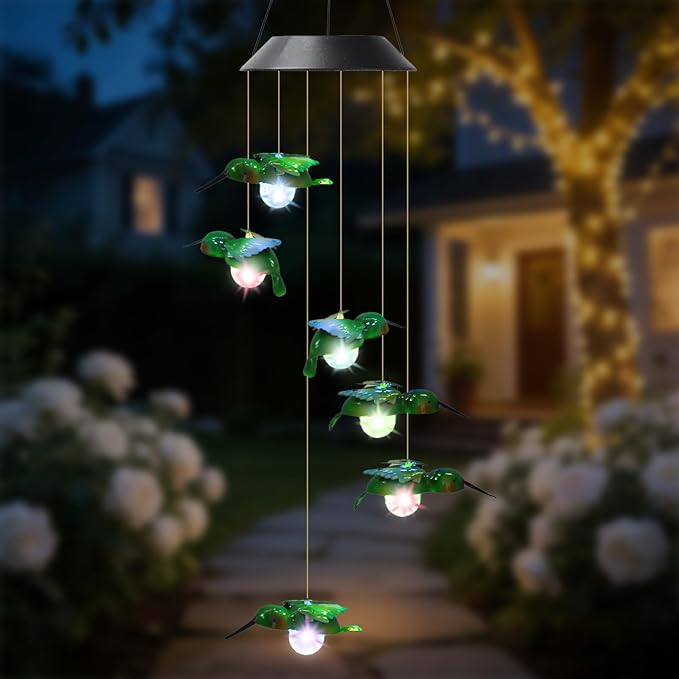 Solar Hummingbird Wind Chimes for Outside Garden, Patio, Yard – Decor for Festivals/Birthday/Christmas, for Women Mom Home Garden Patio Decor