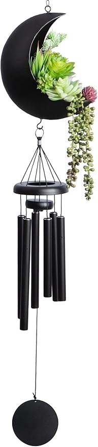 Premium Moon Wind Chimes for Outside – Deep Tone Sympathy & Memorial Wind Chime Gift for Loss of a Loved One, Outdoor Garden Patio Décor (Black)